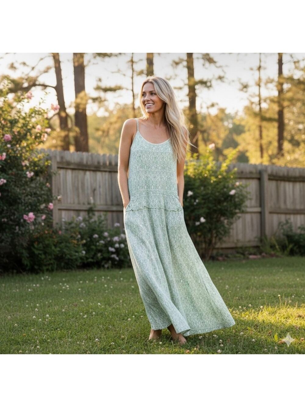 Toad Co Long Island Organic Maxi Dress XL Green Boho Travel Sustainable EUC